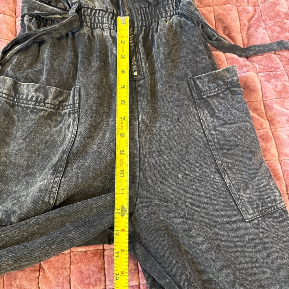 Anthropologie Othilia Acid Wash Puff Sleeve Utility Jumpsuit Charcoal Gray M - Picture 9 of 16
